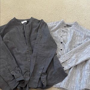 2 Men's Gray Button-Up Collarless Shirts